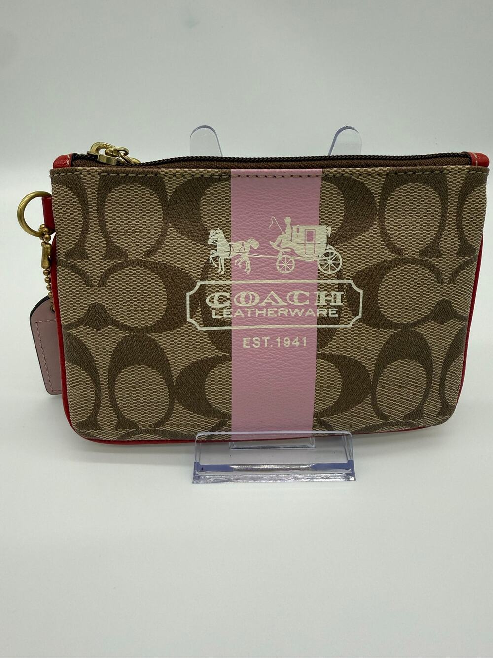 COACH Signature Coated Canvas Heritage Stripe Horse & Carriage Wristlet